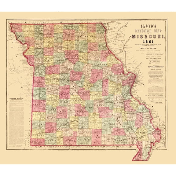 Historic State Map - Missouri - Lloyd 1861 - Vintage Wall Art