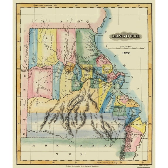 Historic State Map - Missouri - Lucas 1823 - Vintage Wall Art