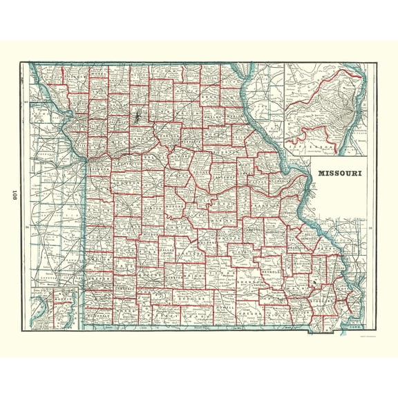 Historic State Map - Missouri - Rathbun 1893 - Vintage Wall Art