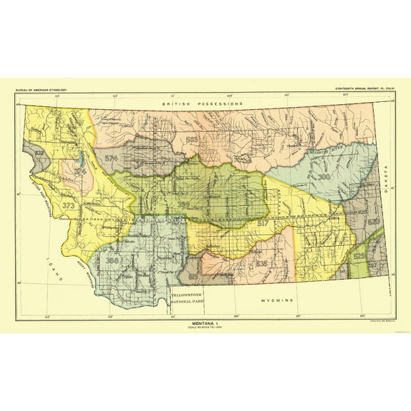 Historic State Map - Montana - Hoen 1896 - 36.96 x 23 - Vintage Wall Art