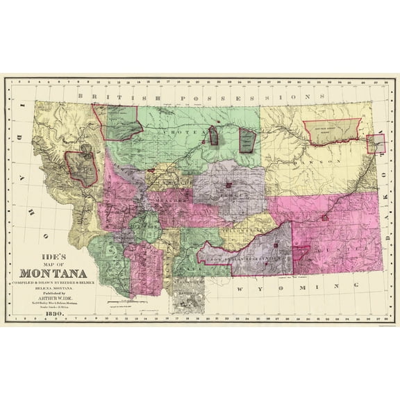 Historic State Map - Montana - Ide 1890 - Vintage Wall Art