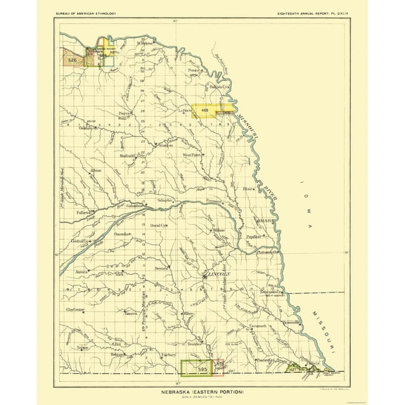 Historic State Map - Nebraska Eastern - Hoen 1896 - Vintage Wall Art