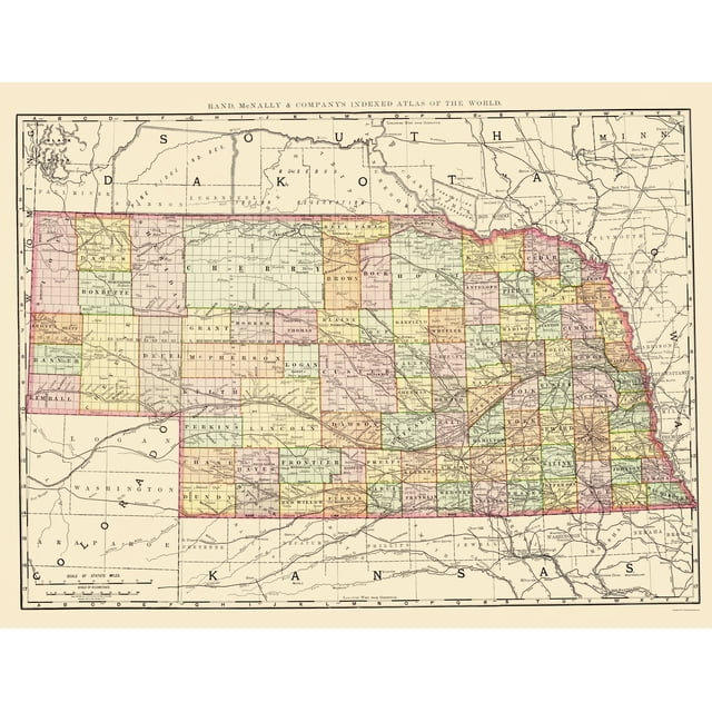Rand Sticker Historic State Map - Nebraska - Rand McNally 1897 - Vintage Wall Art ...