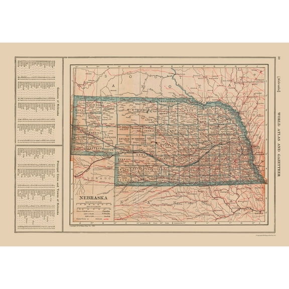 Historic State Map - Nebraska - Reynold 1921 - 32.62 x 23 - Vintage Wall Art