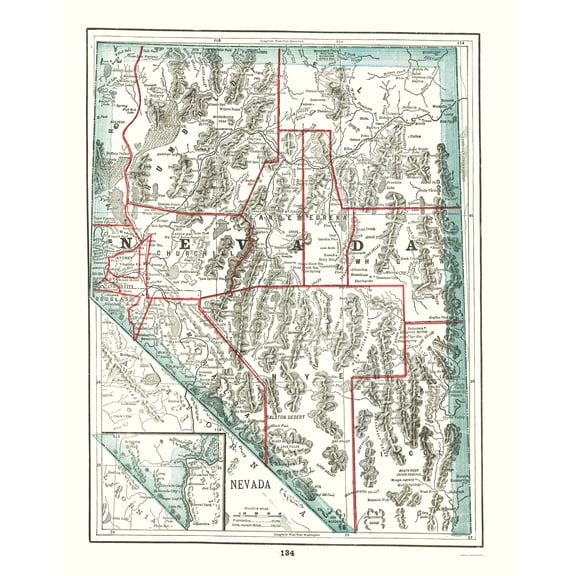 Historic State Map - Nevada - Rathbun 1893 - 23 x 29.16 - Vintage Wall Art