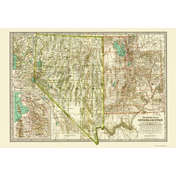 Historic State Map - Nevada Utah - Matthews 1807 - 23 x 33.70 - Vintage Wall Art