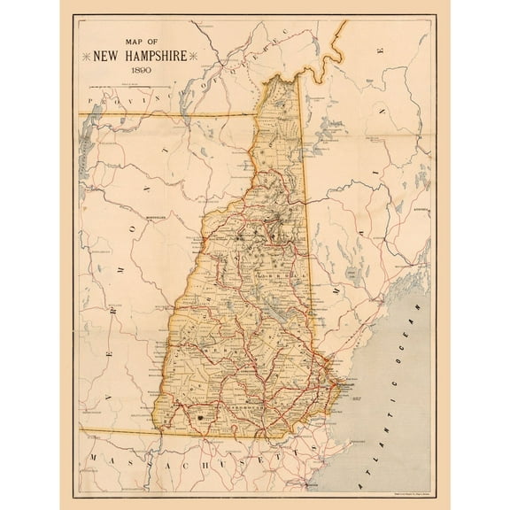 Historic State Map - New Hampshire - 1890 - 23 x 30.01 - Vintage Wall Art