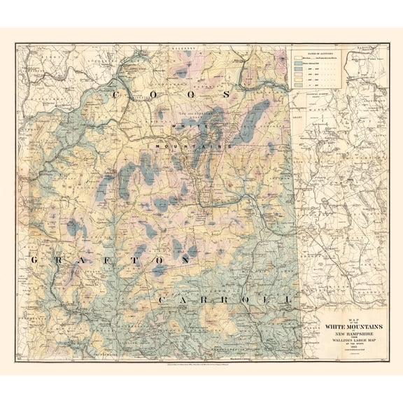 Historic State Map - New Hampshire White Mountains - 1881 - 26.62 x 23 - Vintage Wall Art