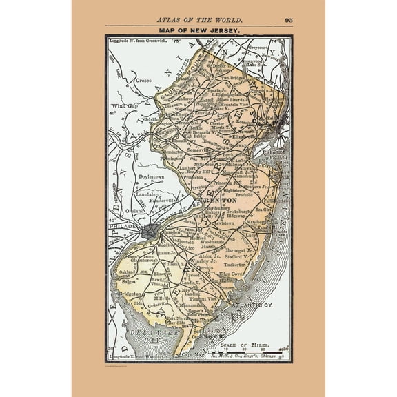 Historic State Map - New Jersey - Alden 1886 - Vintage Wall Art