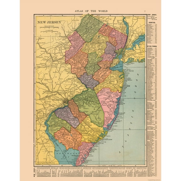 Historic State Map - New Jersey - Hammond 1910 - 23 x 29.42 - Vintage Wall Art