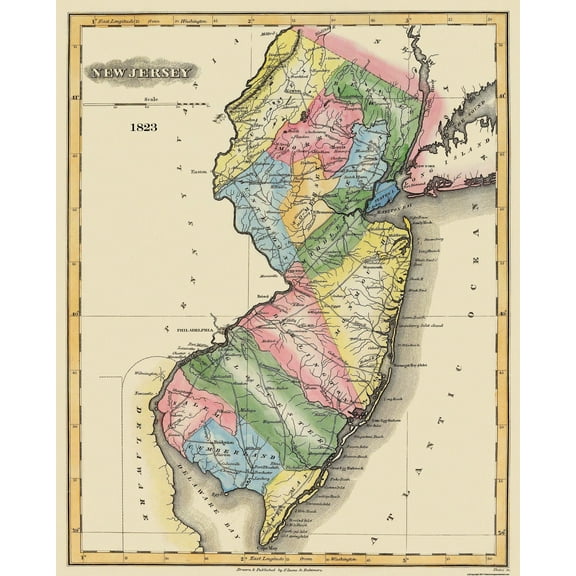 Historic State Map - New Jersey - Lucas 1823 - 23 x 28.5 - Vintage Wall Art