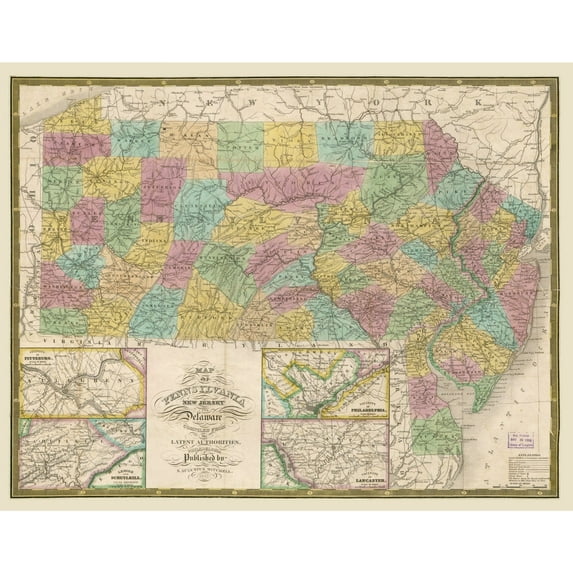 Historic State Map - New Jersey Pennsylvania - Mitchell 1832 - Vintage Wall Art