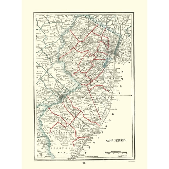 Historic State Map - New Jersey - Rathbun 1893 - 23 x 30.89 - Vintage Wall Art