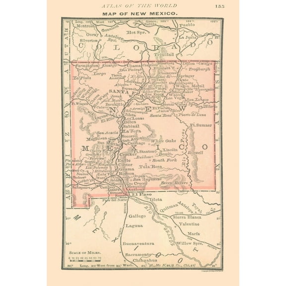 Historic State Map - New Mexico - Alden 1886 - 23 x 34.18 - Vintage Wall Art