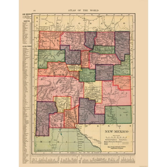 Historic State Map - New Mexico - Hammond 1910 - 23 x 29.65 - Vintage Wall Art