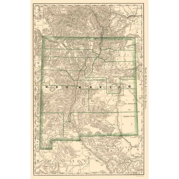 Historic State Map - New Mexico - Rand McNally 1879 - 23 x 34.83 - Vintage Wall Art