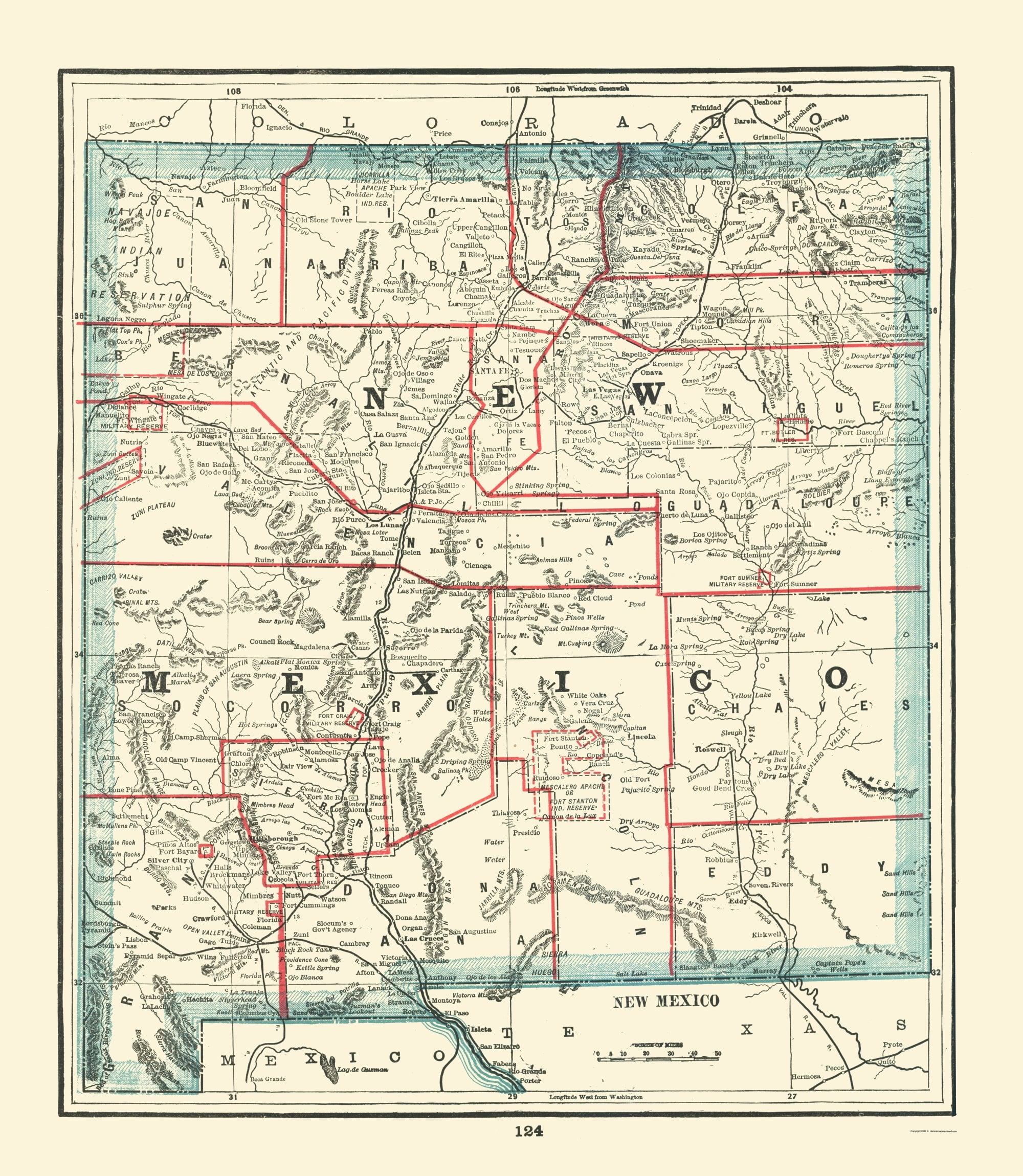 Historic State Map - New Mexico - Rathbun 1893 - Vintage Wall Art ...