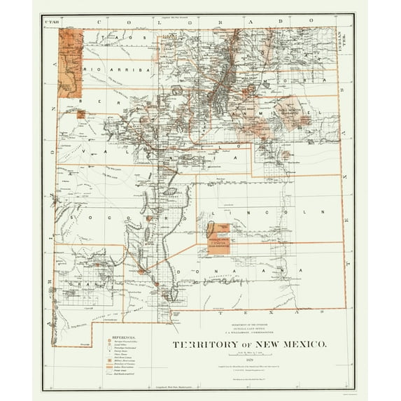 Historic State Map - New Mexico - Roeser 1879 - Vintage Wall Art