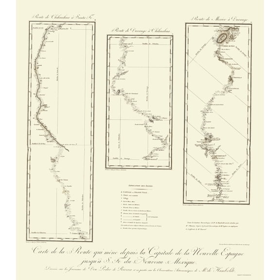 Historic State Map - New Mexico Routes - von Humbolt 1807 - 23 x 25.95 - Vintage Wall Art