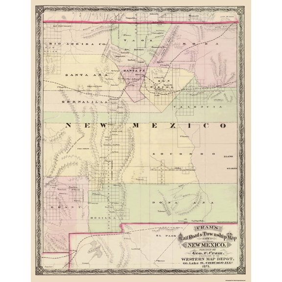 Historic State Map - New Mexico Territory - Cram 1875 - Vintage Wall Art