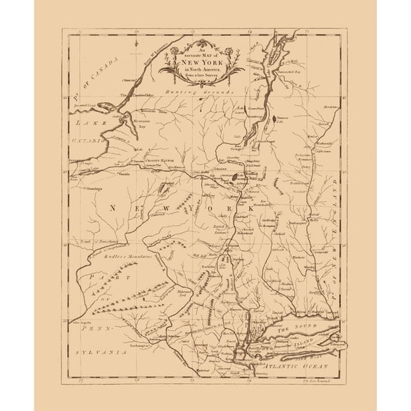Historic State Map - New York - 1780 - 23 x 27.58 - Vintage Wall Art