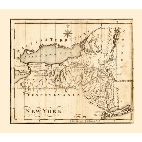 Historic State Map - New York - 1795 - 26.25 x 23 - Vintage Wall Art