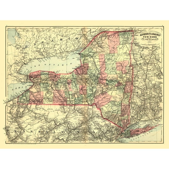 Historic State Map - New York - Asher 1871 - 30.25 x 23 - Vintage Wall Art