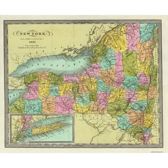 Historic State Map - New York - Burr 1835 - Vintage Wall Art
