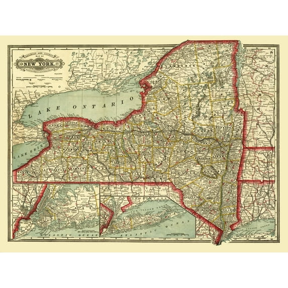 Historic State Map - New York - Craig 1888 - Vintage Wall Art