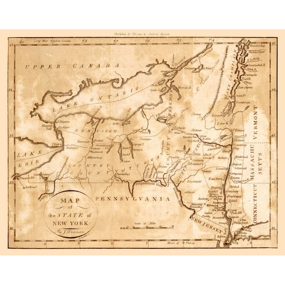 Historic State Map - New York - Denison 1796 - 28.99 x 23 - Vintage Wall Art