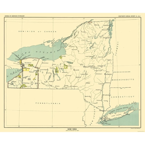 Historic State Map - New York - Hoen 1896 - Vintage Wall Art