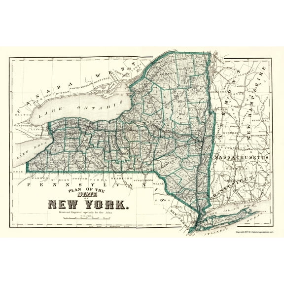 Historic State Map - New York Planning - 1873 - 23 x 34.09 - Vintage Wall Art