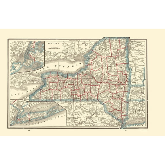 Historic State Map - New York - Rathbun 1893 - Vintage Wall Art