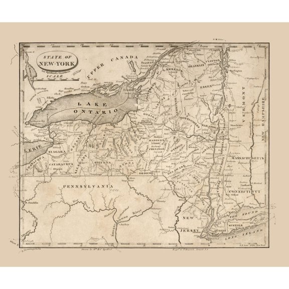 Historic State Map - New York - Spafford 1813 - 27.17 x 23 - Vintage Wall Art