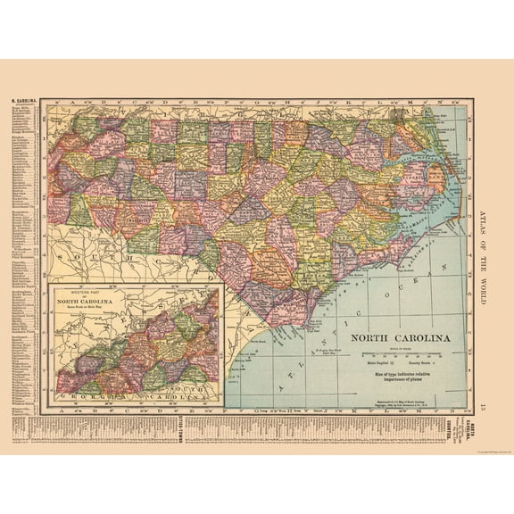 Historic State Map - North Carolina - Hammond 1910 - Vintage Wall Art