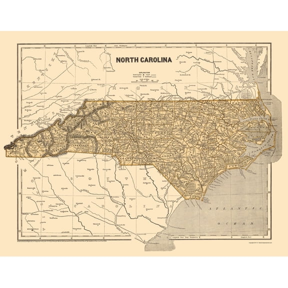 Historic State Map - North Carolina - Morse 1845 - Vintage Wall Art