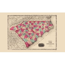 Historic State Map - North Carolina South Carolina - Johnson 1860 - 23 x 37.47 - Vintage Wall Art