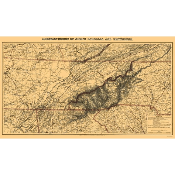 Historic State Map - North Carolina Tennessee Mountain Region - Nicholson 1865 - 23 x 39 - Vintage Wall Art