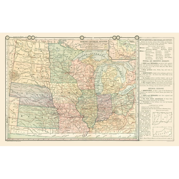 Historic State Map - North Central States - Monteith 1882 - 36.29 x 23 - Vintage Wall Art