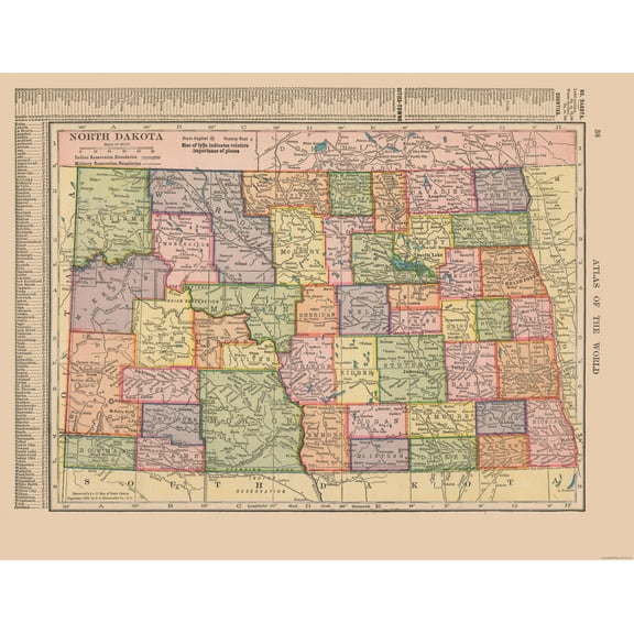 Historic State Map - North Dakota - Hammond 1910 - 29.85 x 23 - Vintage Wall Art