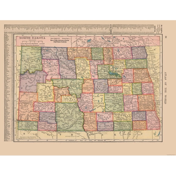Historic State Map - North Dakota - Hammond 1910 - Vintage Wall Art