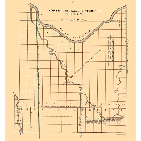 Historic State Map - Northwest Land District Illinois - Spaulding 1836 - 23 x 24.78 - Vintage Wall Art