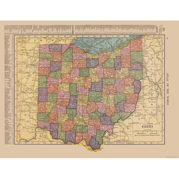 Historic State Map - Ohio - Hammond 1910 - Vintage Wall Art