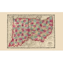 Historic State Map - Ohio Indiana - Johnson 1860 - 23 x 37.44 - Vintage Wall Art
