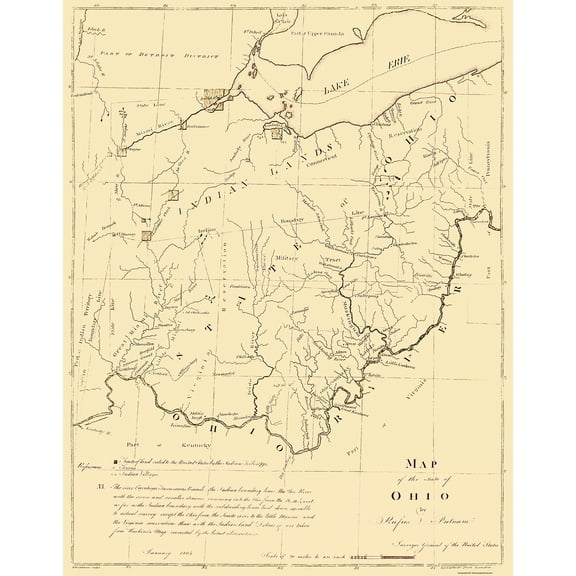 Historic State Map - Ohio - Putnam 1804 - Vintage Wall Art