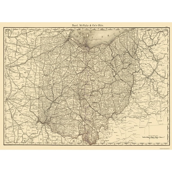 Historic State Map - Ohio - Rand McNally 1879 - Vintage Wall Art
