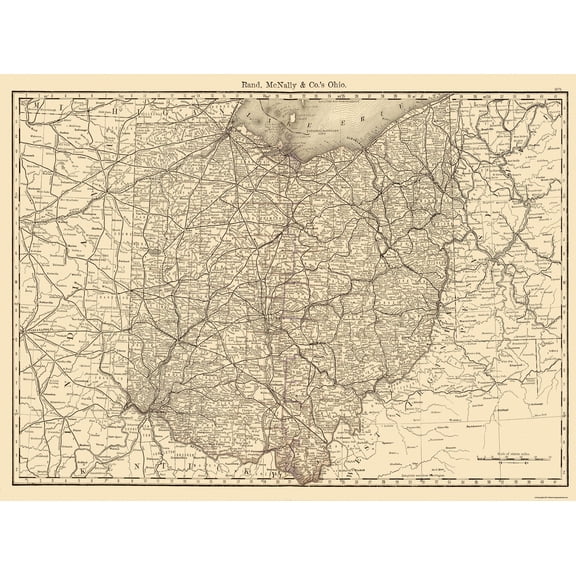 Historic State Map - Ohio - Rand McNally 1879 - 31 x 23 - Vintage Wall Art