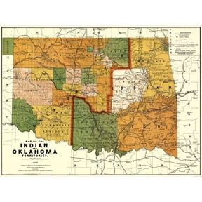 Historic State Map - Oklahoma Indian Territory - Rand McNally 1892 - Vintage Wall Art