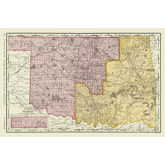 Historic State Map - Oklahoma Indian Territory - Rand McNally 1897 - Vintage Wall Art