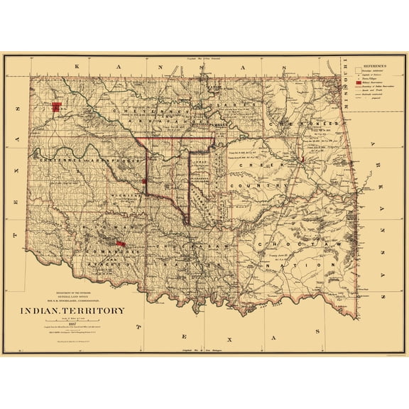 Historic State Map - Oklahoma Indian Territory - Stockslager 1887 - Vintage Wall Art